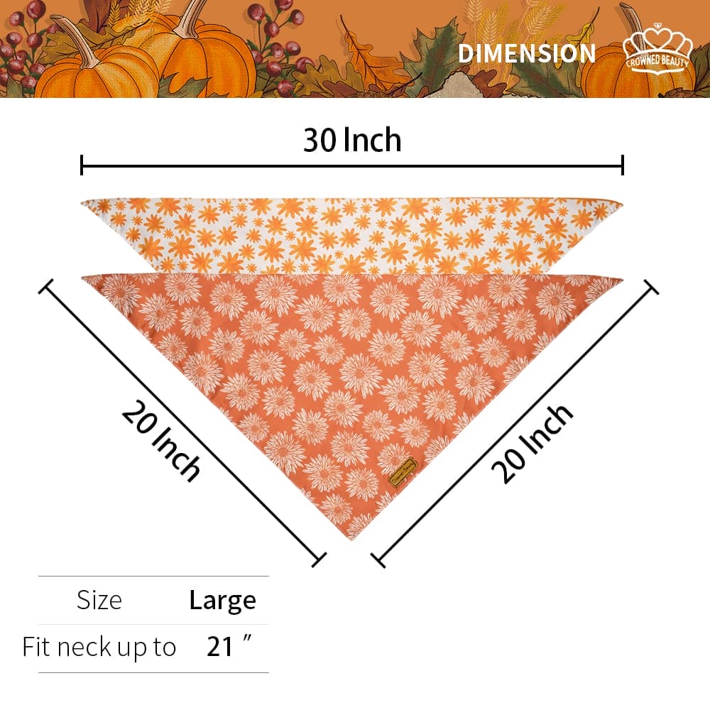 CROWNED BEAUTY Reversible Fall Dog Bandanas - Daisy Polka Dots 2-Pack for Medium to XL Dogs DB64