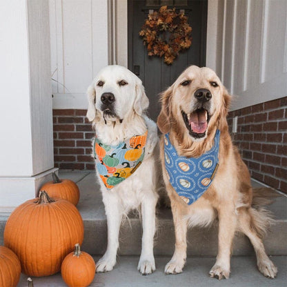 CROWNED BEAUTY Reversible Fall Dog Bandanas - Pumpkins 2-Pack for Medium to XL Dogs DB65