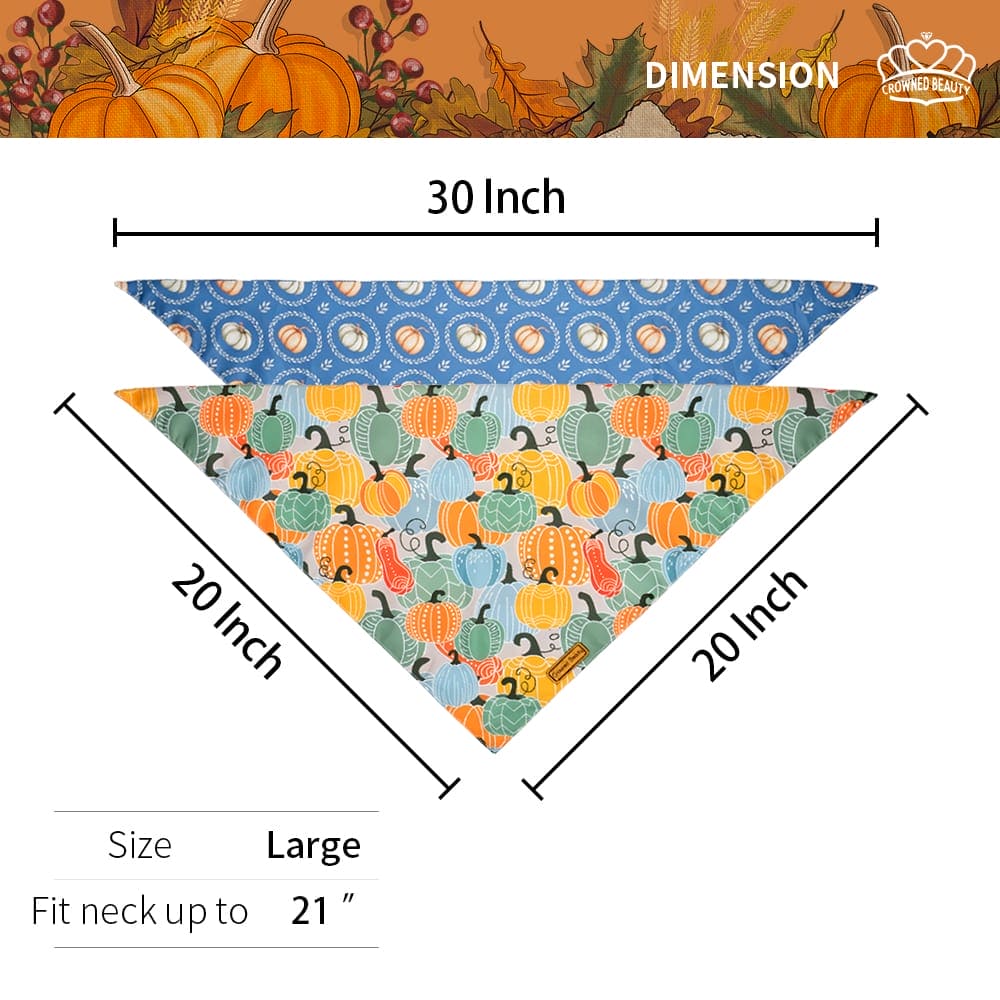 CROWNED BEAUTY Reversible Fall Dog Bandanas - Pumpkins 2-Pack for Medium to XL Dogs DB65