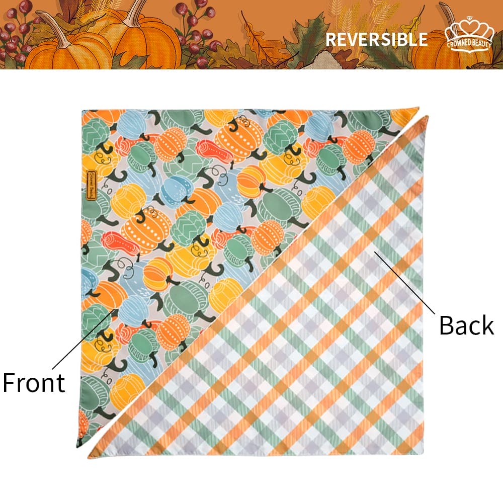 CROWNED BEAUTY Reversible Fall Dog Bandanas - Pumpkins 2-Pack for Medium to XL Dogs DB65