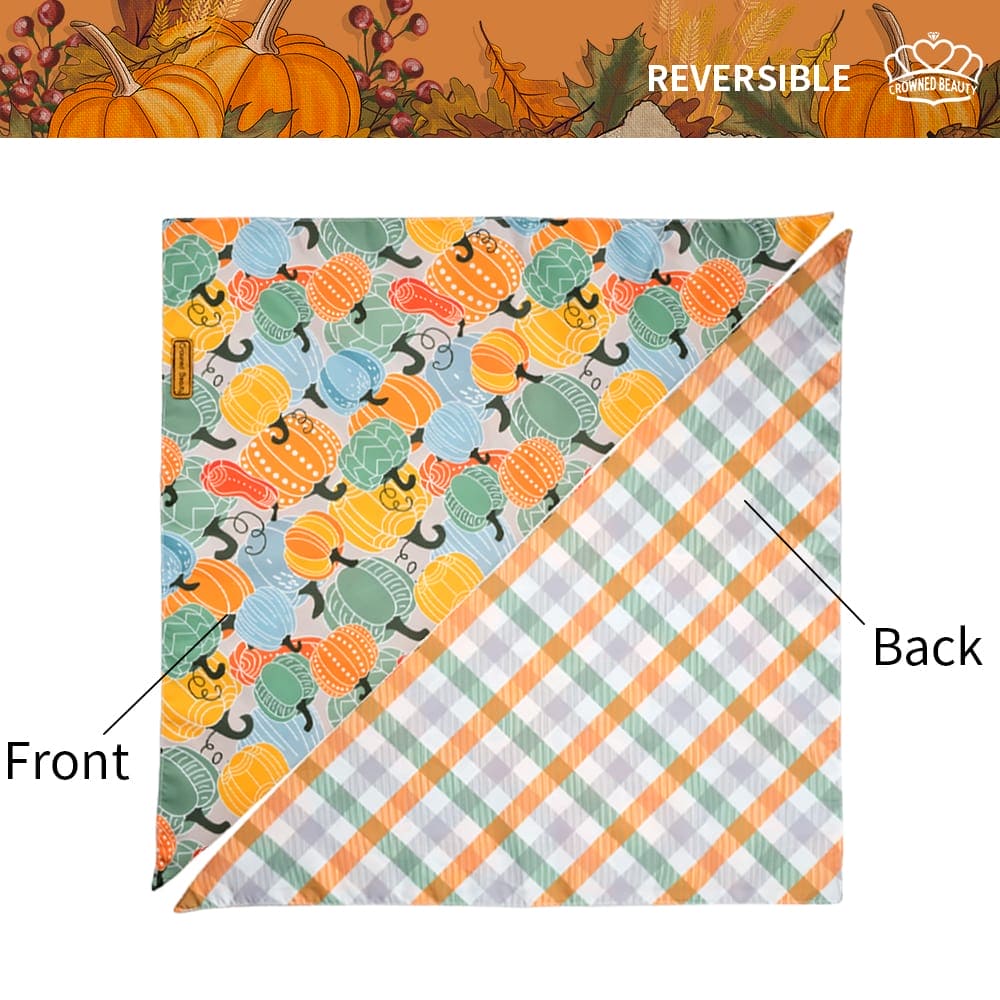 CROWNED BEAUTY Bandanas reversibles para perros de otoño - Paquete de 2 calabazas para perros medianos a XL DB65-L