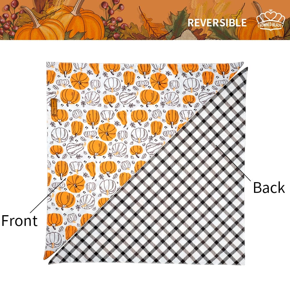 CROWNED BEAUTY Reversible Fall Dog Bandanas - Pumpkins, Maple Leaves 2-Pack for Medium to XL Dogs DB66