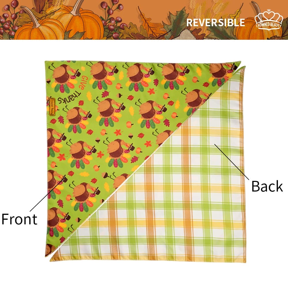 CROWNED BEAUTY Reversible Fall Dog Bandanas - Thanksgiving Turkey 2-Pack for Medium to XL Dogs DB67