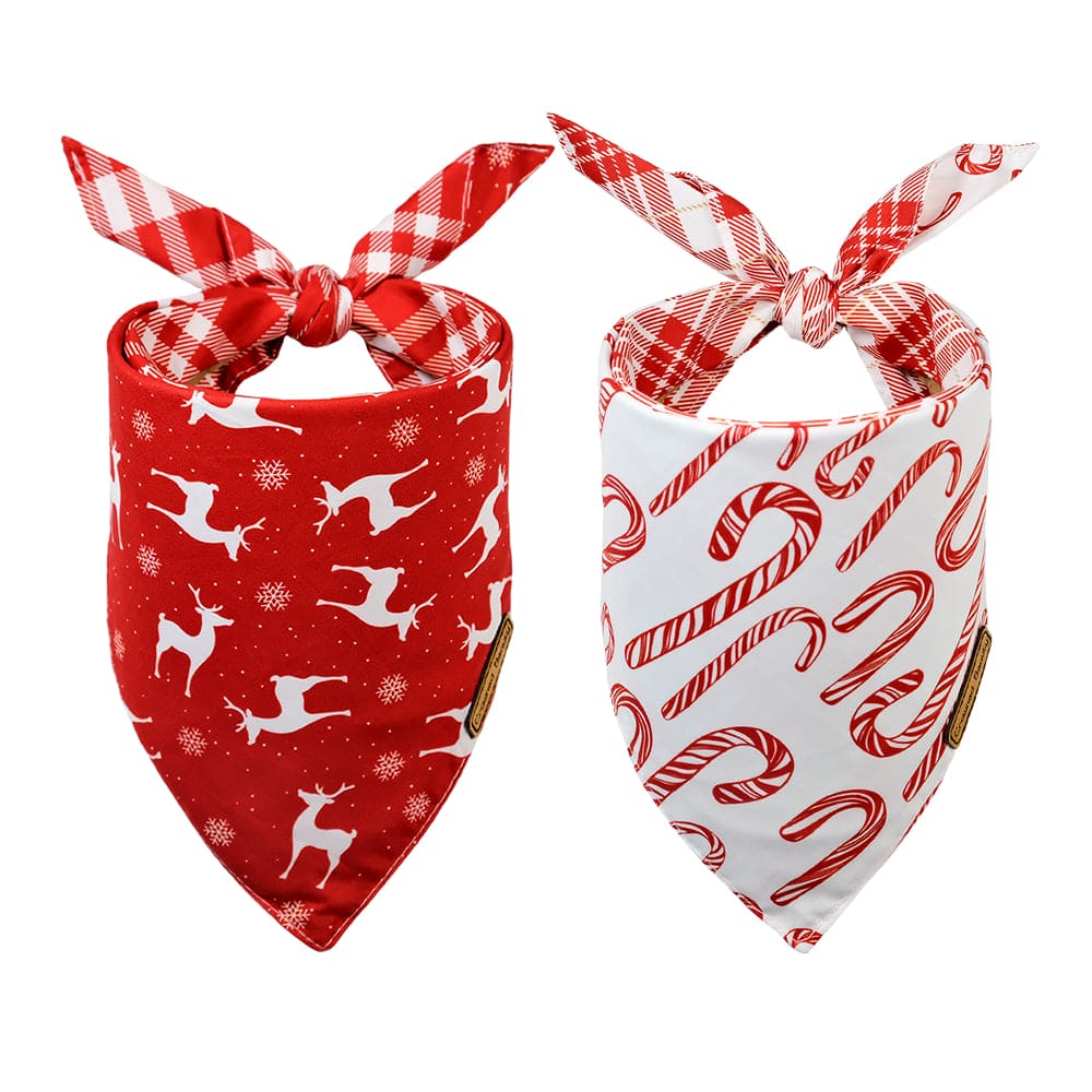 Crowned Beauty Christmas Reversible Dog Bandanas Large 2 Pack,Deer Set,DB04