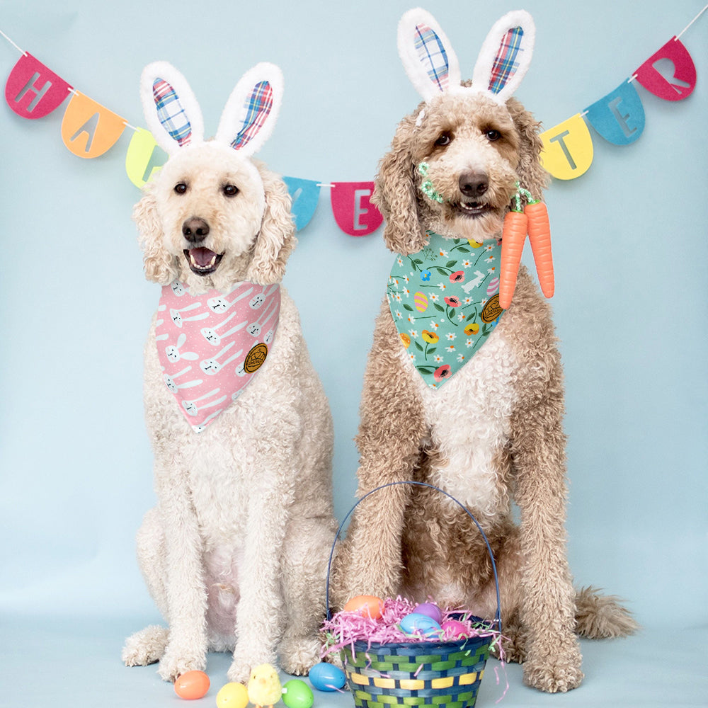 CROWNED BEAUTY Reversible Easter Dog Bandanas -Bunnies & Chicks Set- 2 Pack for Small to XL Dogs DB100