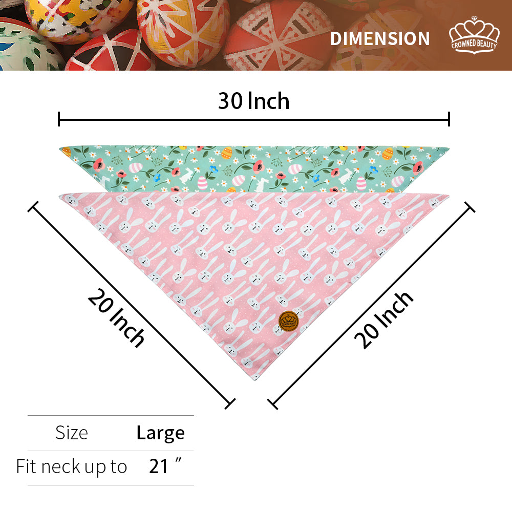 CROWNED BEAUTY Reversible Easter Dog Bandanas -Bunnies & Chicks Set- 2 Pack for Small to XL Dogs DB100