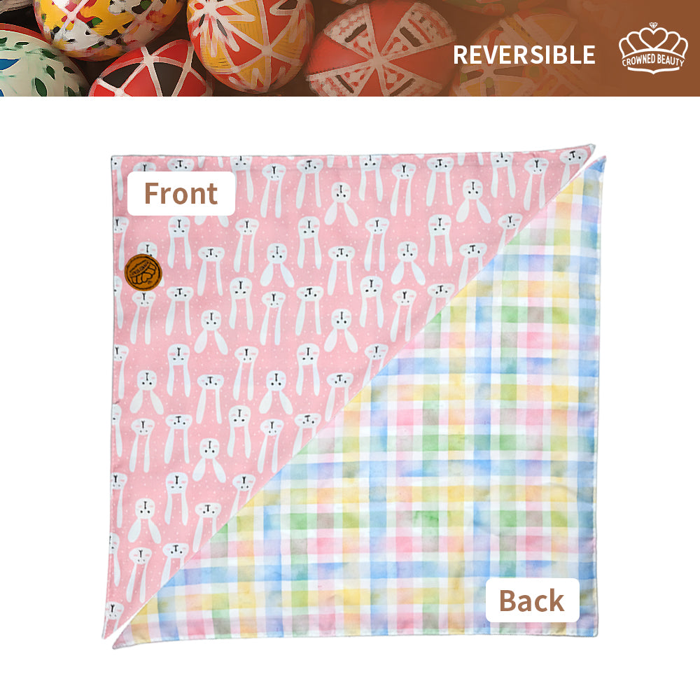 CROWNED BEAUTY Reversible Easter Dog Bandanas -Bunnies & Chicks Set- 2 Pack for Small to XL Dogs DB100