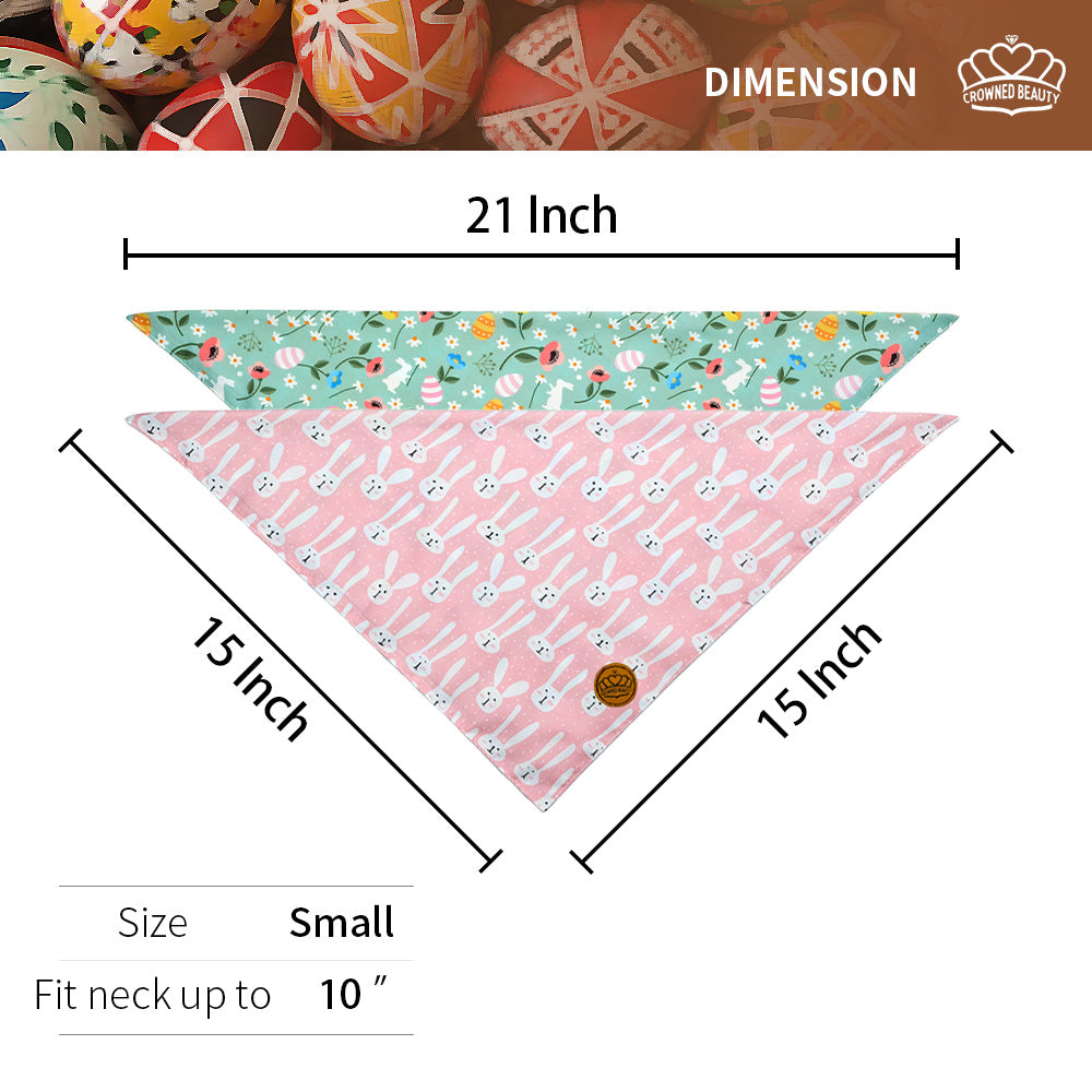 CROWNED BEAUTY Reversible Easter Dog Bandanas -Bunnies & Chicks Set- 2 Pack for Small to XL Dogs DB100