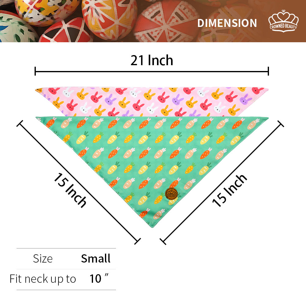 CROWNED BEAUTY Reversible Easter Dog Bandanas -Carrot Cuddles Set- 2 Pack for Small to XL Dogs DB101