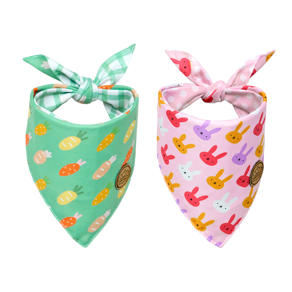 CROWNED BEAUTY Reversible Easter Dog Bandanas -Carrot Cuddles Set- 2 Pack for Small to XL Dogs DB101