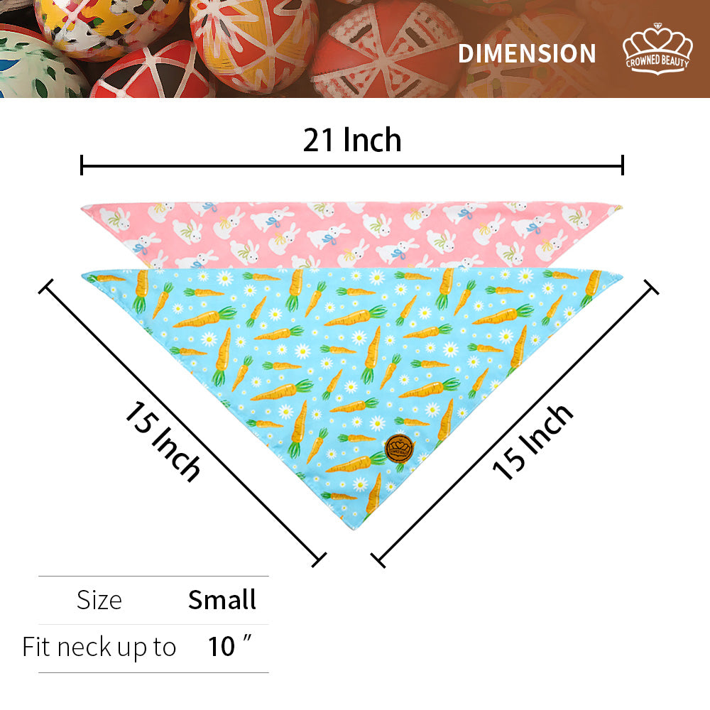 CROWNED BEAUTY Reversible Easter Dog Bandanas -Hoppy Set- 2 Pack for Small to XL Dogs DB102