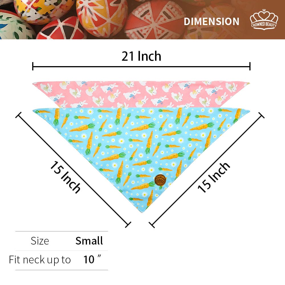 CROWNED BEAUTY Reversible Easter Dog Bandanas -Hoppy Set- 2 Pack for Small to XL Dogs DB102
