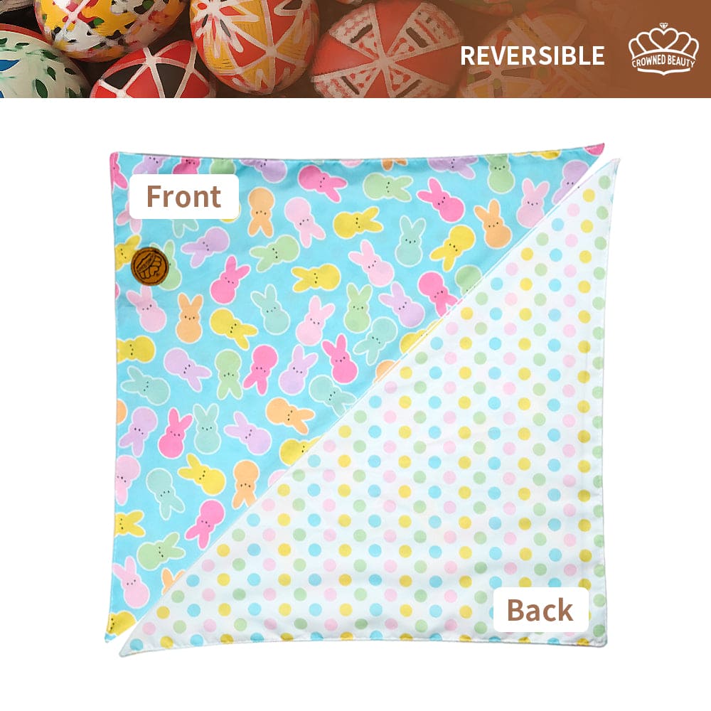 CROWNED BEAUTY Reversible Easter Dog Bandanas -Rainbow Rabbits Set- 2 Pack for Small to XL Dogs DB103