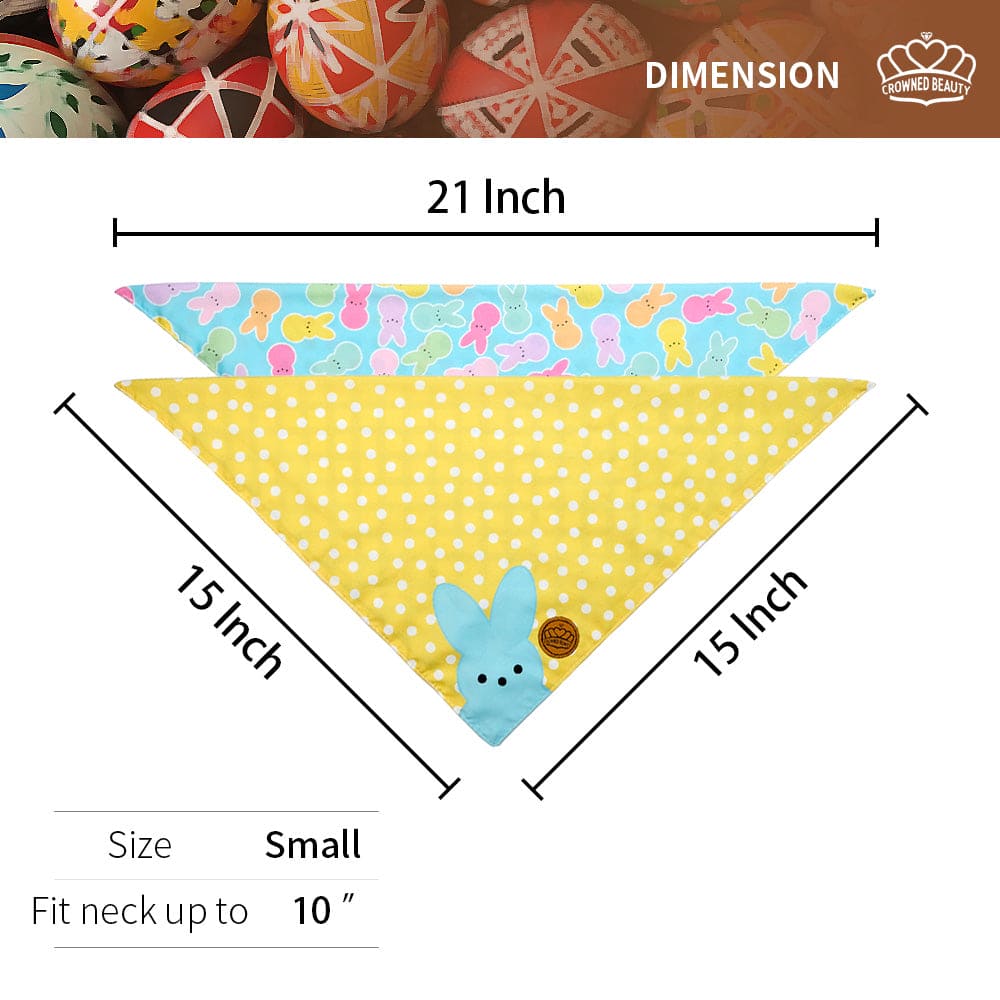 CROWNED BEAUTY Reversible Easter Dog Bandanas -Rainbow Rabbits Set- 2 Pack for Small to XL Dogs DB103