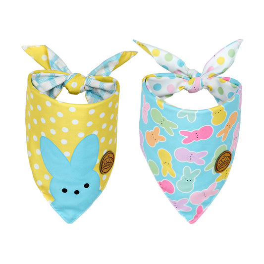 CROWNED BEAUTY Reversible Easter Dog Bandanas -Rainbow Rabbits Set- 2 Pack for Small to XL Dogs DB103