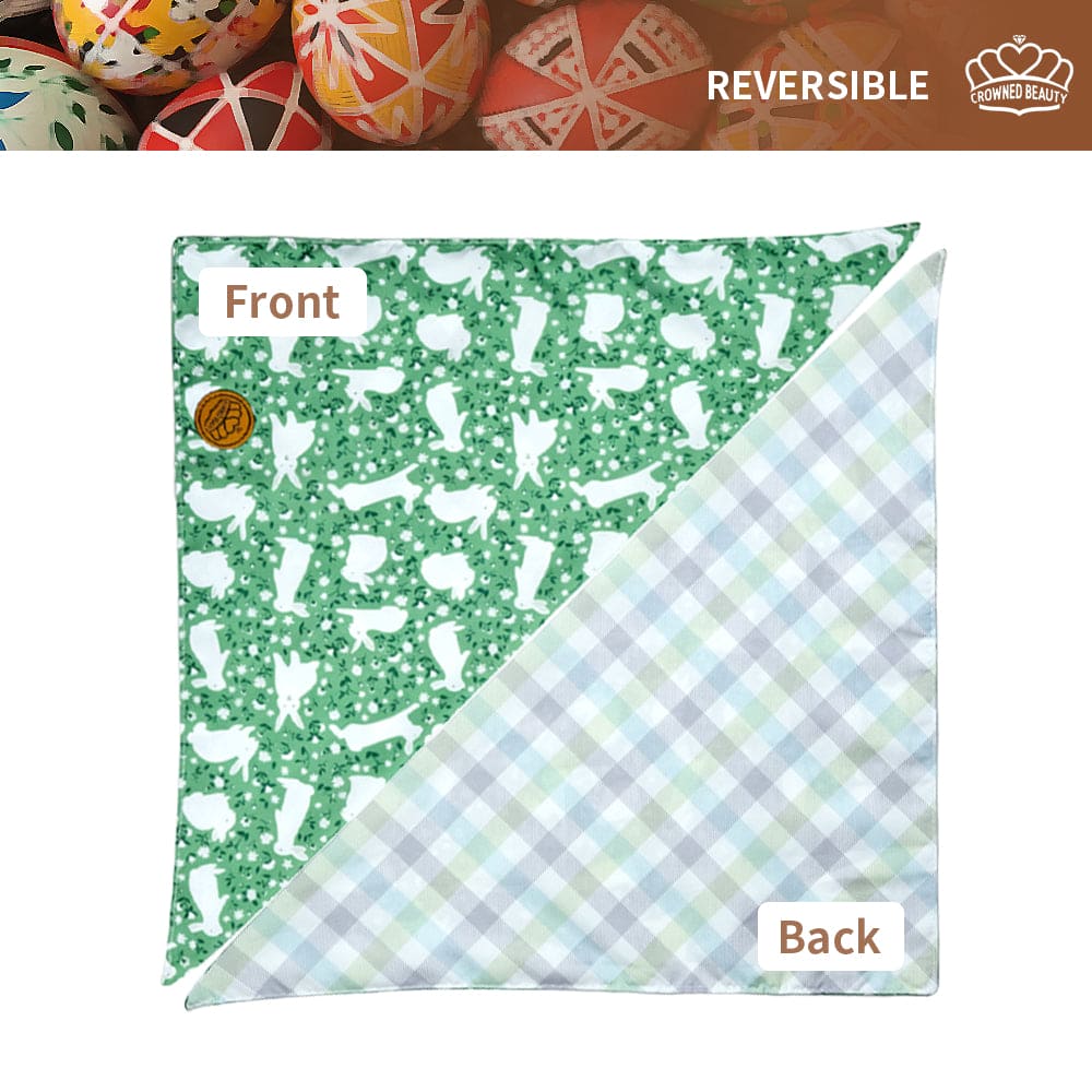 CROWNED BEAUTY Reversible Easter Dog Bandanas -Wildflower Hoppers Set- 2 Pack for Small to XL Dogs DB104