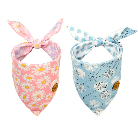 CROWNED BEAUTY Reversible Spring Dog Bandanas -Bloom Buddies Set- 2 Pack for Medium to XL Dogs DB105-L