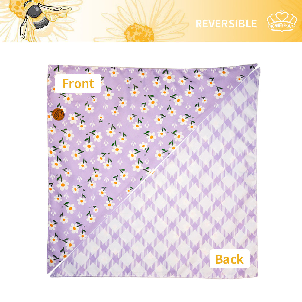 CROWNED BEAUTY Reversible Spring Dog Bandanas -Purple Petals Set- 2 Pack for Medium to XL Dogs DB106