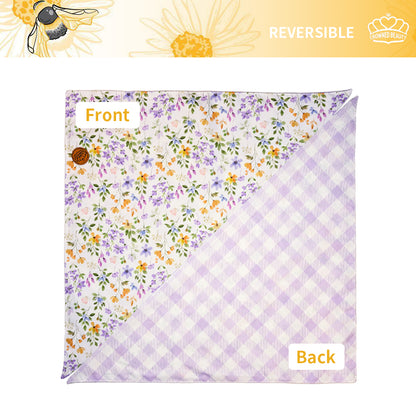 CROWNED BEAUTY Reversible Spring Dog Bandanas -Purple Petals Set- 2 Pack for Medium to XL Dogs DB106