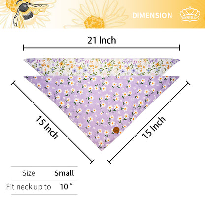 CROWNED BEAUTY Reversible Spring Dog Bandanas -Purple Petals Set- 2 Pack for Medium to XL Dogs DB106