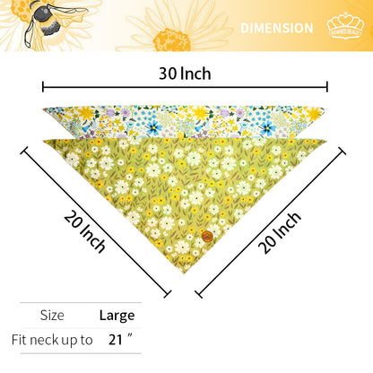 CROWNED BEAUTY Reversible Spring Dog Bandanas -Floral Fancies Set- 2 Pack for Medium to XL Dogs DB107