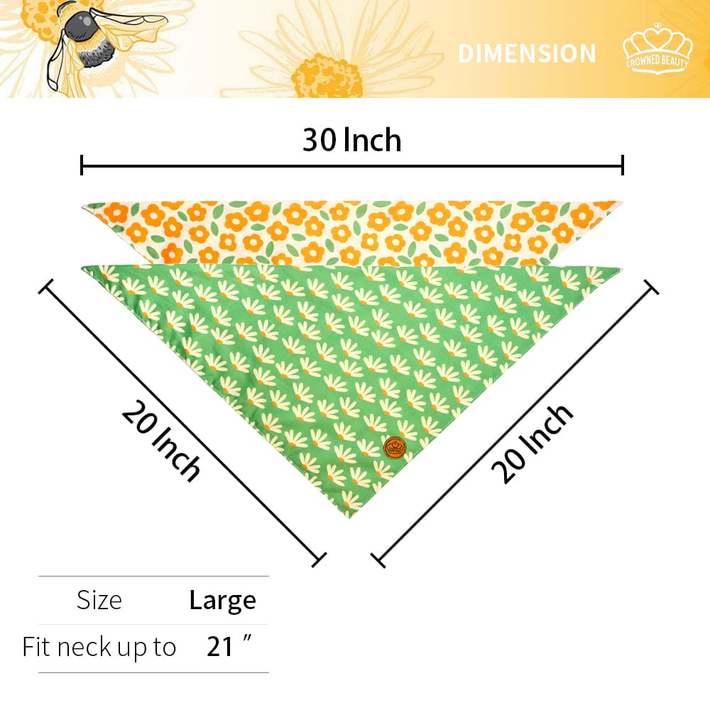 CROWNED BEAUTY Reversible Spring Dog Bandanas -Daisy Delights Set- 2 Pack for Medium to XL Dogs DB110