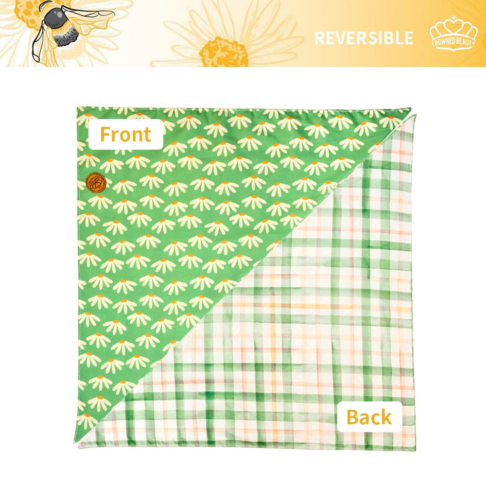 CROWNED BEAUTY Reversible Spring Dog Bandanas -Daisy Delights Set- 2 Pack for Medium to XL Dogs DB110
