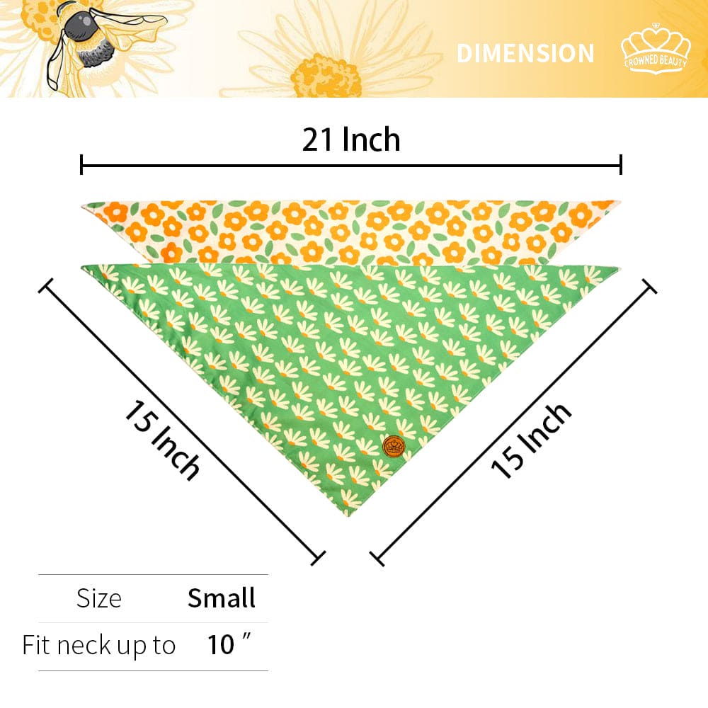 CROWNED BEAUTY Reversible Spring Dog Bandanas -Daisy Delights Set- 2 Pack for Medium to XL Dogs DB110