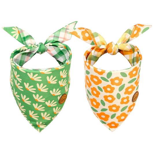 CROWNED BEAUTY Reversible Spring Dog Bandanas -Daisy Delights Set- 2 Pack for Medium to XL Dogs DB110
