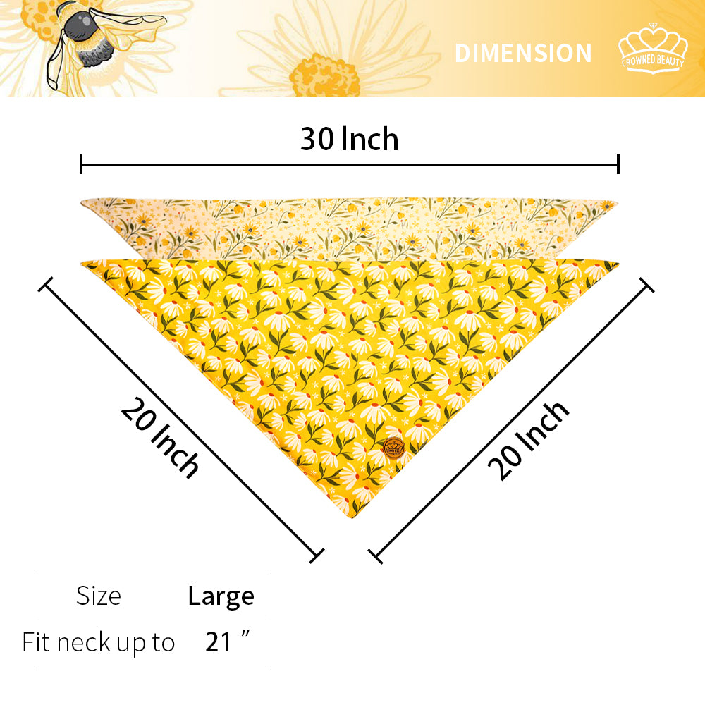 CROWNED BEAUTY Reversible Spring Dog Bandanas -Sunshine Blooms Set- 2 Pack for Medium to XL Dogs DB111