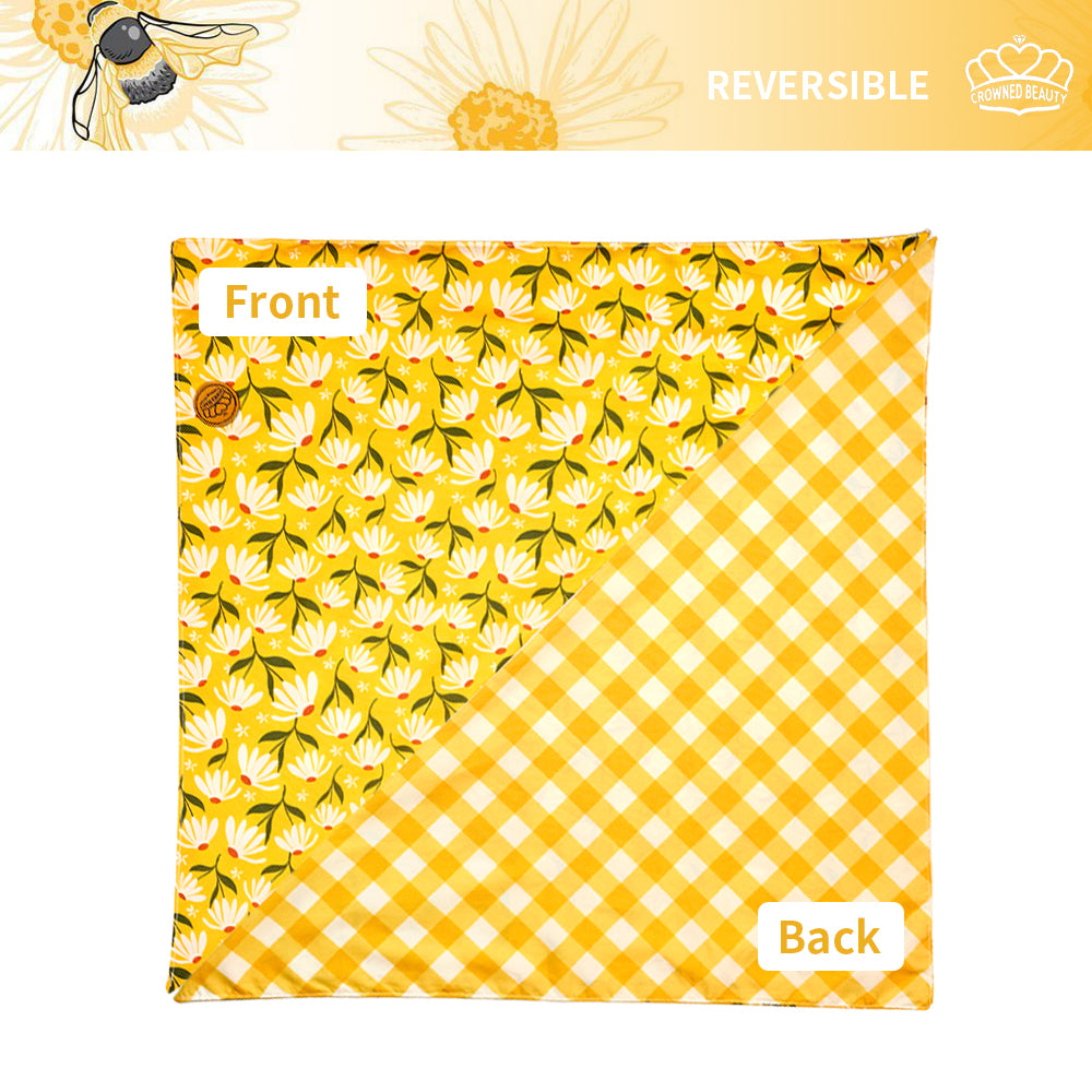 CROWNED BEAUTY Reversible Spring Dog Bandanas -Sunshine Blooms Set- 2 Pack for Medium to XL Dogs DB111