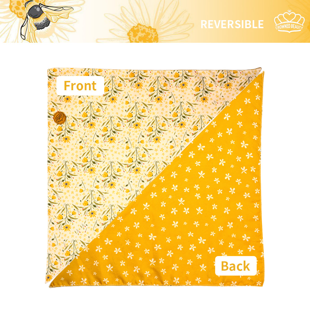 CROWNED BEAUTY Reversible Spring Dog Bandanas -Sunshine Blooms Set- 2 Pack for Medium to XL Dogs DB111