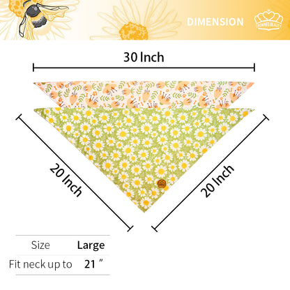 CROWNED BEAUTY Reversible Spring Dog Bandanas -Daisy Garden Set- 2 Pack for Medium to XL Dogs DB114