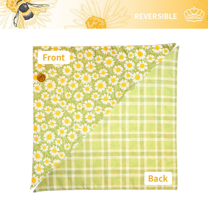 CROWNED BEAUTY Reversible Spring Dog Bandanas -Daisy Garden Set- 2 Pack for Medium to XL Dogs DB114