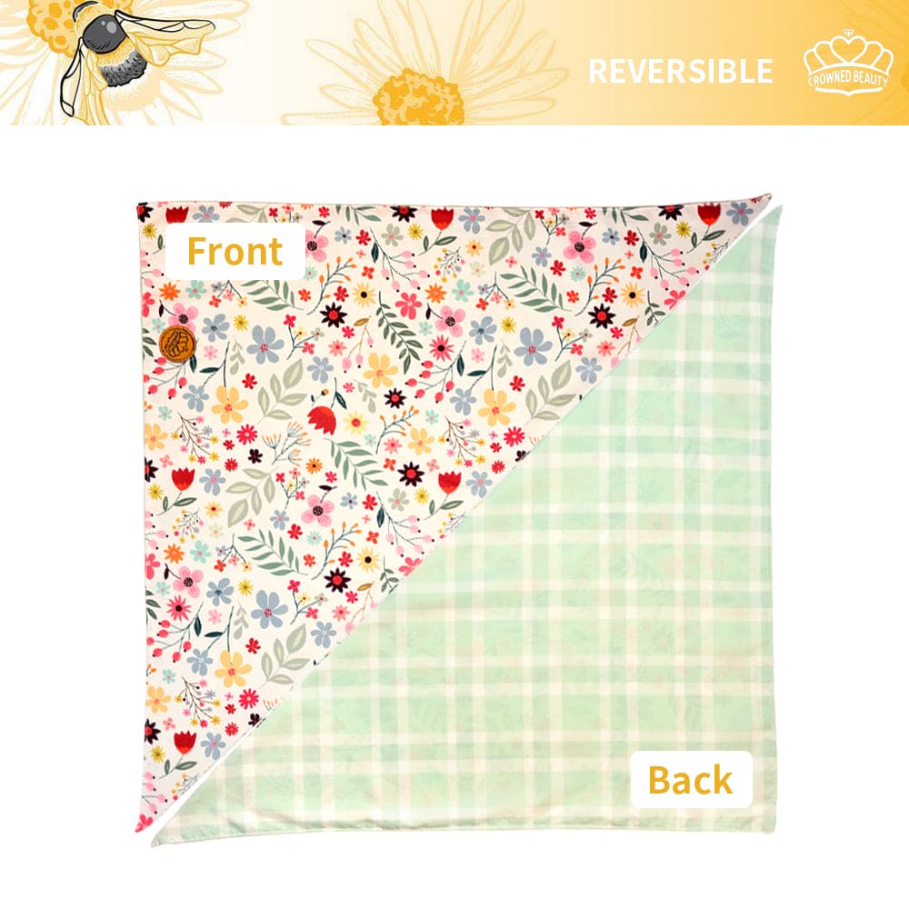 CROWNED BEAUTY Reversible Spring Dog Bandanas -Floral Charm Set- 2 Pack for Medium to XL Dogs DB115