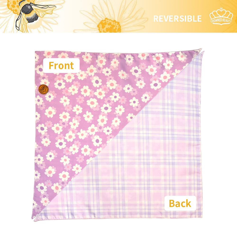 CROWNED BEAUTY Reversible Spring Dog Bandanas -Lavender Dreams Set- 2 Pack for Medium to XL Dogs DB116