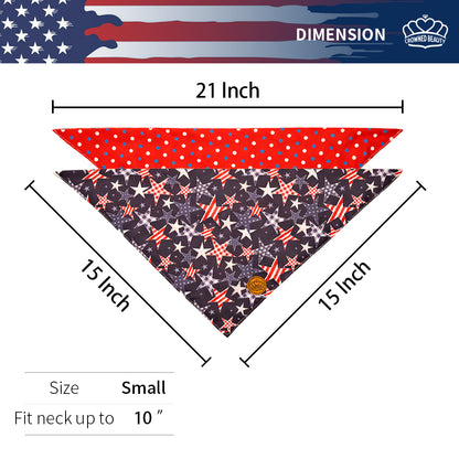 CROWNED BEAUTY Reversible 4th of July Patriotic Dog Bandanas -American Stars Set- 2 Pack for Medium to XL Dogs DB118-L