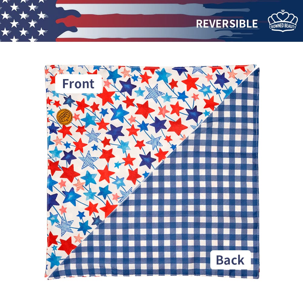 CROWNED BEAUTY Reversible 4th of July Patriotic Dog Bandanas -Star & Ice Cream Set- 2 Pack for Medium to XL Dogs DB119-L