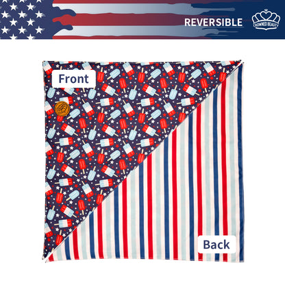 CROWNED BEAUTY Reversible 4th of July Patriotic Dog Bandanas -Star & Ice Cream Set- 2 Pack for Medium to XL Dogs DB119-L