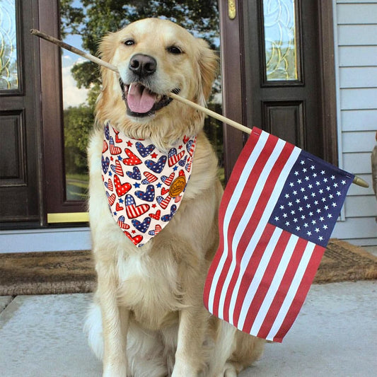 CROWNED BEAUTY Reversible 4th of July Patriotic Dog Bandanas -American Hearts Set- 2 Pack for Medium to XL Dogs DB120-L