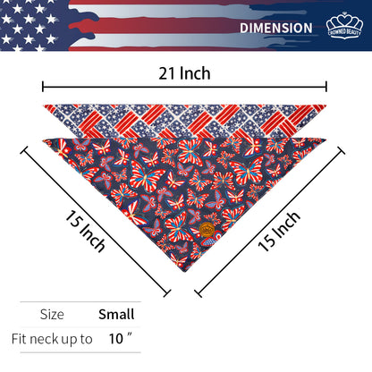 CROWNED BEAUTY Reversible 4th of July Patriotic Dog Bandanas -Butterfly Stars Set- 2 Pack for Medium to XL Dogs DB121-L