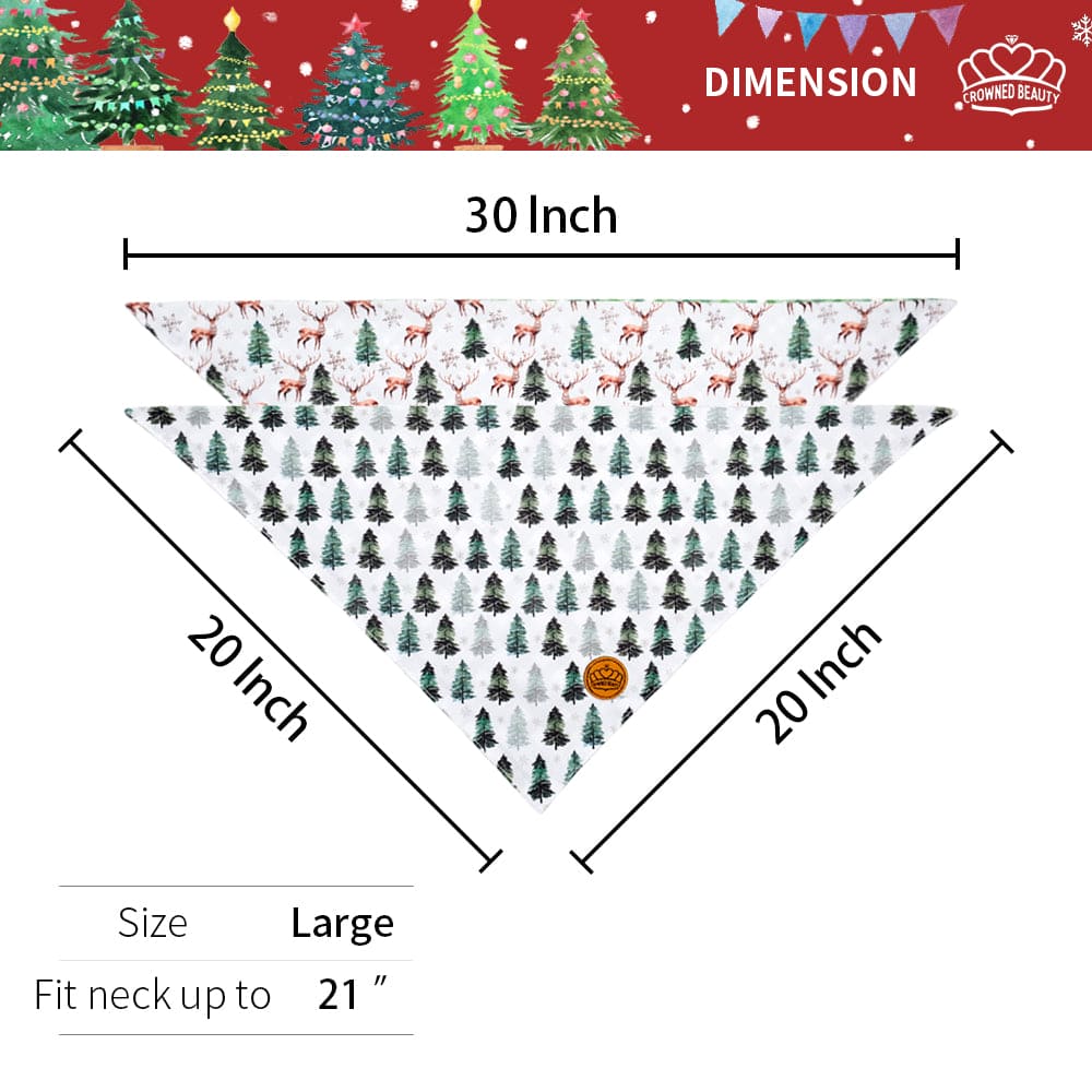 CROWNED BEAUTY Reversible Christmas Dog Bandanas -Winter Woods Set- 2 Pack for Medium to XL Dogs DB142