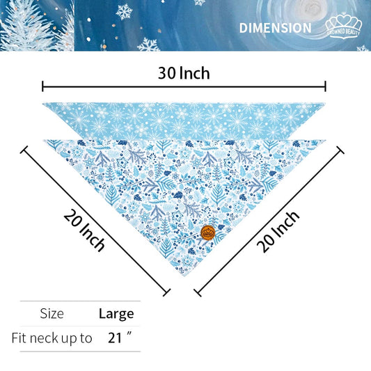 CROWNED BEAUTY Reversible Winter Dog Bandanas -Frost Paws Set- 2 Pack for Medium to XL Dogs DB146-L