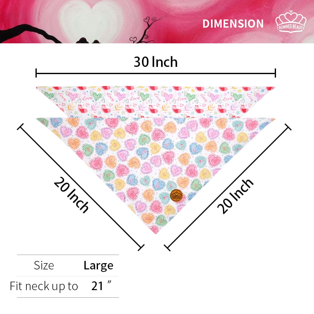CROWNED BEAUTY Reversible Valentine's Day Dog Bandanas -Sweet Love Set- 2 Pack for Medium to XL Dogs DB147-L