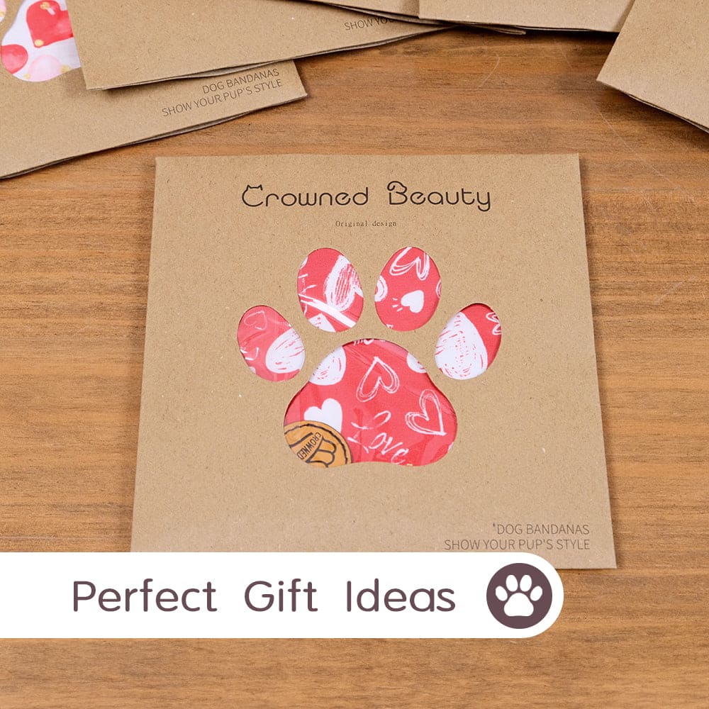 CROWNED BEAUTY Reversible Valentine's Day Dog Bandanas -Love Note Set- 2 Pack for Medium to XL Dogs DB148-L