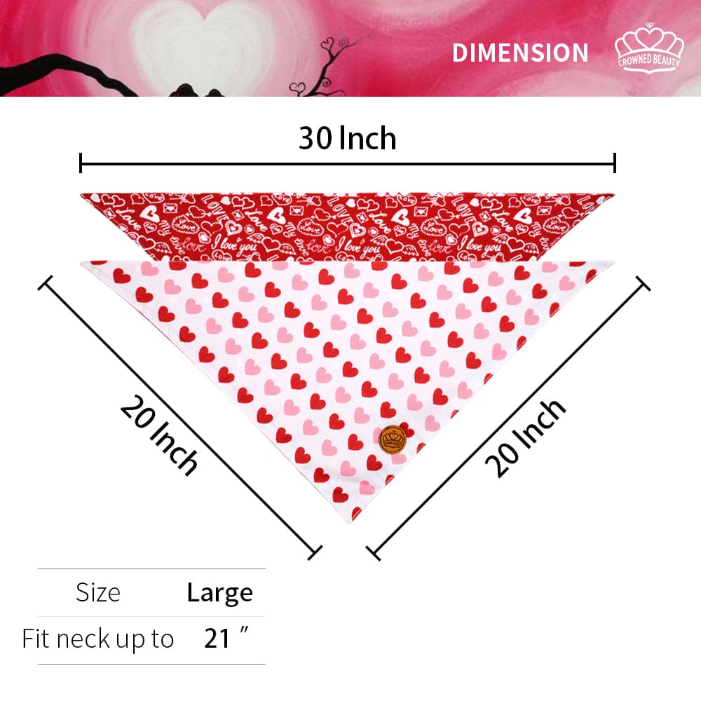 CROWNED BEAUTY Reversible Valentine's Day Dog Bandanas -Love Paws Set- 2 Pack for Medium to XL Dogs DB152-L