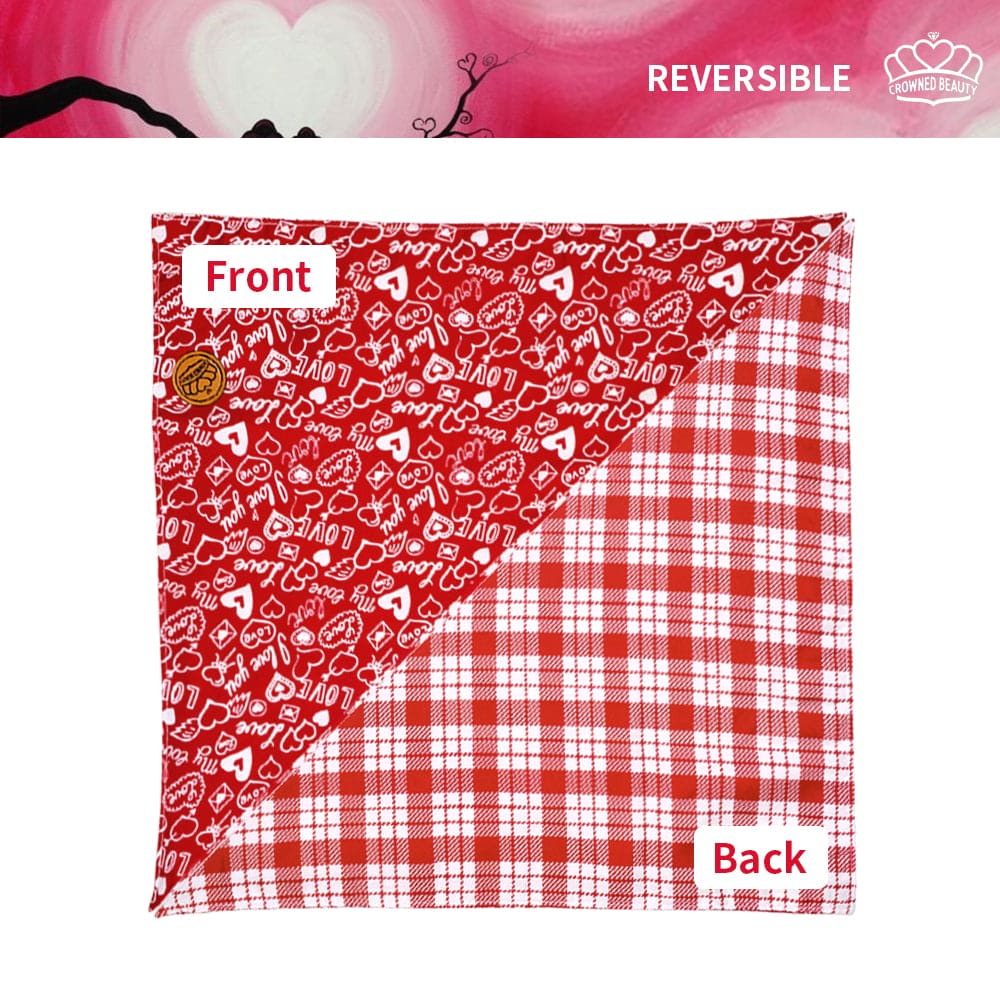 CROWNED BEAUTY Reversible Valentine's Day Dog Bandanas -Love Paws Set- 2 Pack for Medium to XL Dogs DB152-L