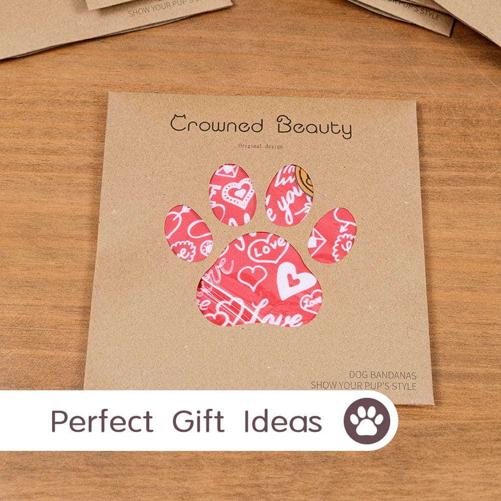 CROWNED BEAUTY Reversible Valentine's Day Dog Bandanas -Love Paws Set- 2 Pack for Medium to XL Dogs DB152-L