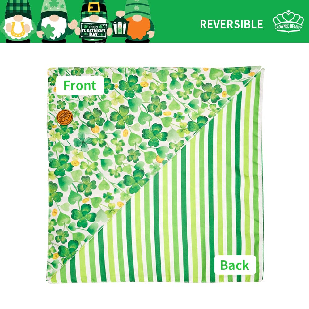 St. Patrick's Day Dog Bandanas 2-Pack Shake Your Shamrocks Set, Reversible Green Plaid Triangle Scarves for Medium & Large Dogs