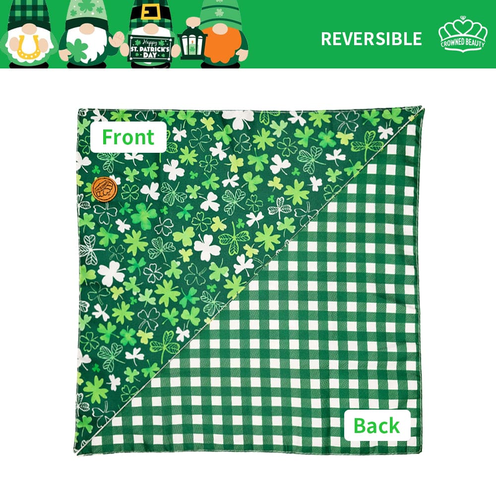 St. Patrick's Day Dog Bandanas 2-Pack Shake Your Shamrocks Set, Reversible Green Plaid Triangle Scarves for Medium & Large Dogs